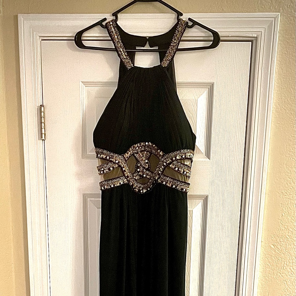 Black Gown - Golden Sequin & Beading Details